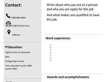 Peut inclure: Un modèle de CV avec des sections pour les coordonnées, la formation, l'expérience professionnelle, les compétences et les récompenses et réalisations. Le modèle est conçu pour aider les demandeurs d'emploi à créer un CV professionnel et organisé.