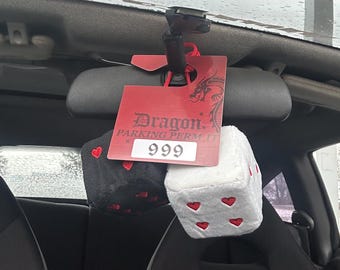 Dragon 999 Parking Permit PLASTIC - Red PVC Hang Tag Rear View Mirror - BabeDriven