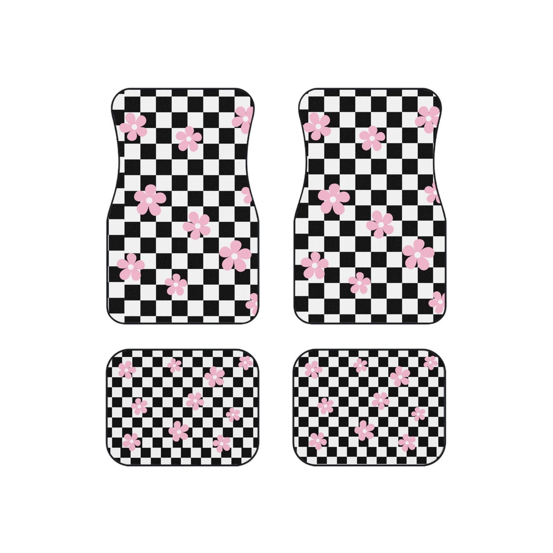 Checkeredboard Pink Daisy Cute Car Floor Mats set of 4 Etsy