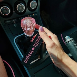Waifu Wagon Jet Tag / Japanese Fabric Keytag / Kawaii Car Girl Accessories / Cute Pink And Black Keychain