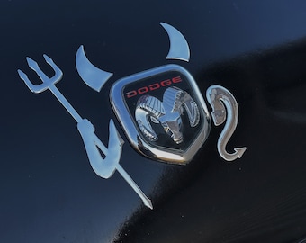 Chrome Devil Emblem Sticker / Pitchfork & Horns Badge Sticker Decal / Goth Car Accessories