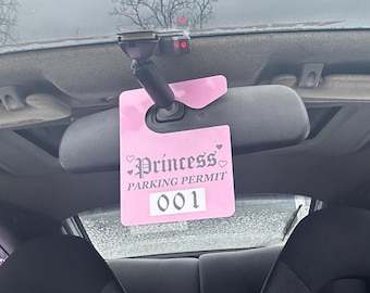 Misprint Princess 001 Parking Permit PLASTIC - Pink PVC Hang Tag Rear View Mirror Decor - BabeDriven