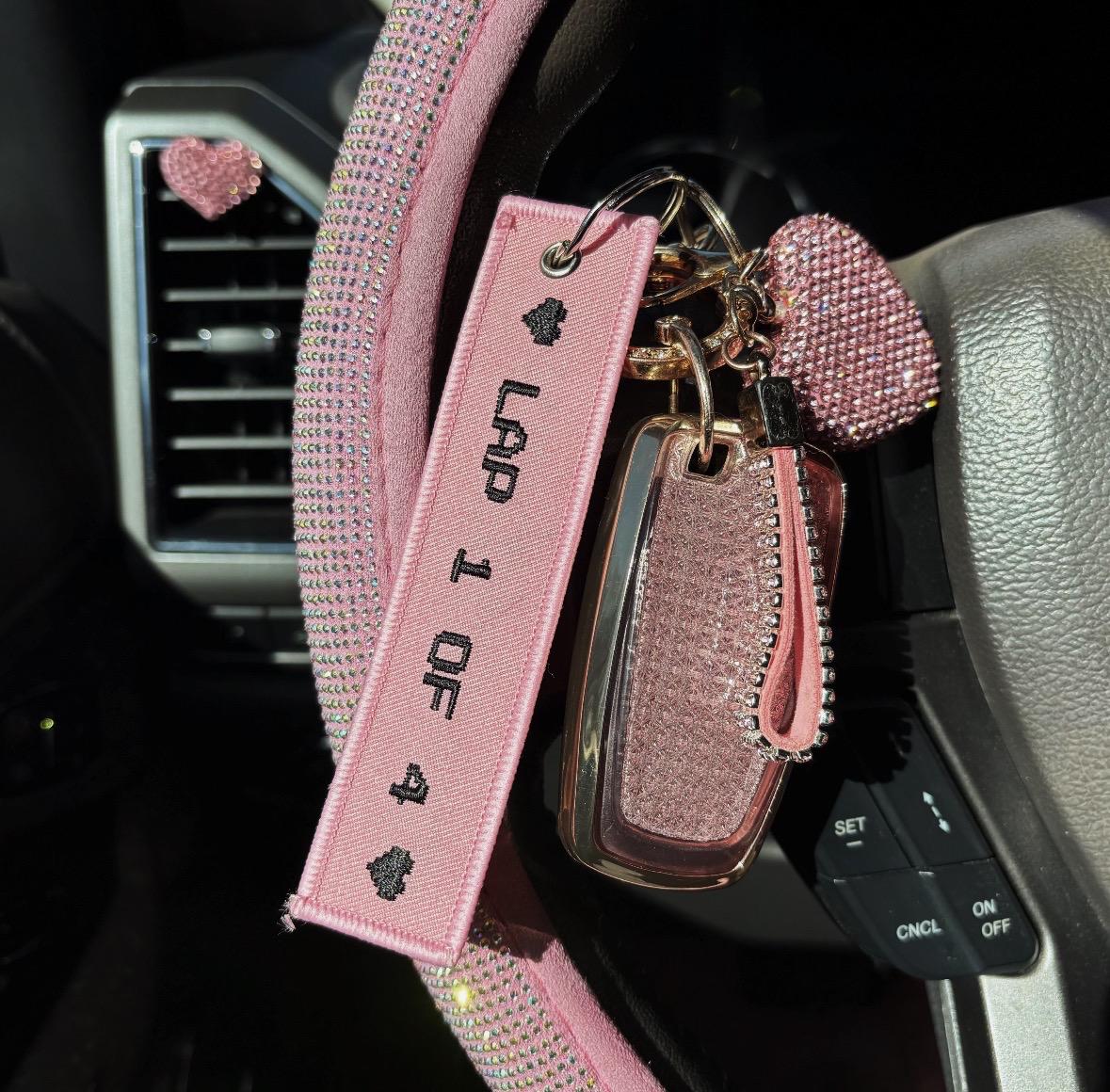 Lap 1 Of 4 Cute Jet Tag / BabeDriven Double Sided Fabric Keychain / Kawaii Pink Car Accessories