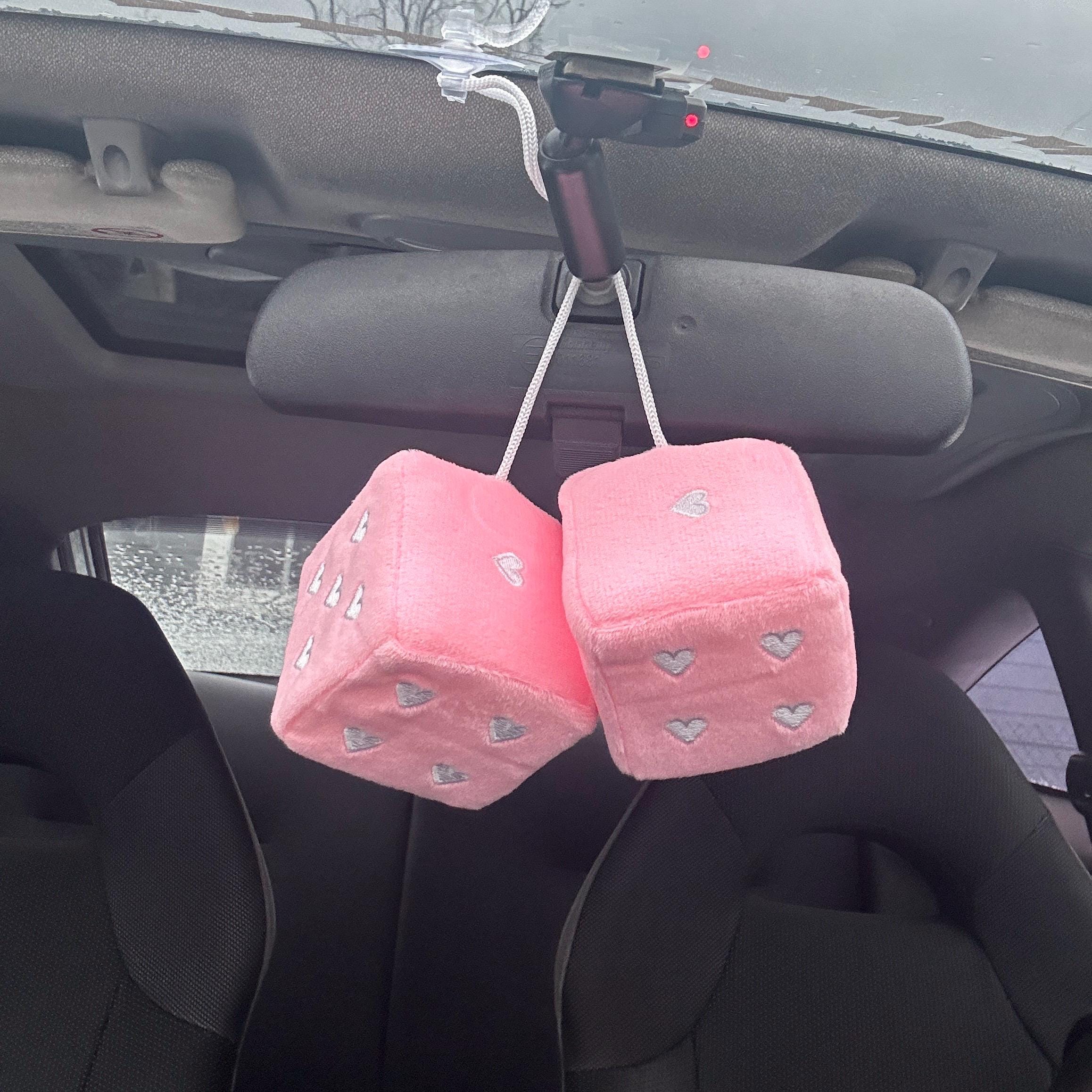 Ornement Voiture Plumes Roses Avec Souris Mignonne - Pendentif Rétroviseur Décoration Fleurie