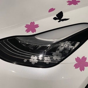 18 Assorted Sakura Headlight Taillight Decals 2 Sticker Sheets Glitter Frosted Red Vinyl For Car Exterior Lights and Windows