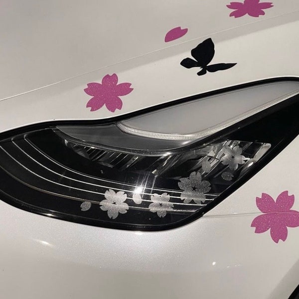 18 autocollants de phares arrière Sakura assortis 2 feuilles d'autocollants en vinyle rouge givré scintillant pour éclairage extérieur et vitres de voiture