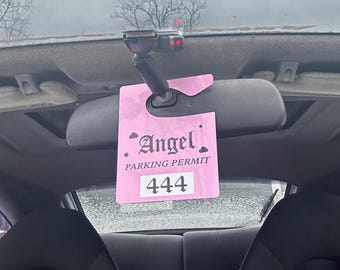 Angel 444 Parking Permit PLASTIC - Pink PVC Hang Tag Rear View Mirror Decor - BabeDriven