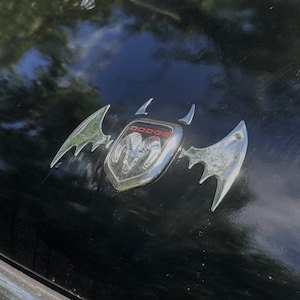 Devilish Car Badge / Bat Wings With Horns Chrome Emblem Badge Sticker Decal / Goth Car Accessories