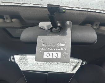Spooky Boy 013 Parking Permit PLASTIC - Black PVC Hang Tag Rear View Mirror - BabeDriven
