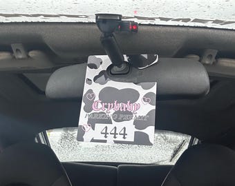 Crybaby 444 Parking Permit PLASTIC - Black and White Cow Print PVC Hang Tag Rear View Mirror Decor - BabeDriven