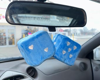 Blue Heart Dice Car Accessory / White and Blue Dice Cute Car Decor Hanger / Kawaii Car Accessories / BabeDriven
