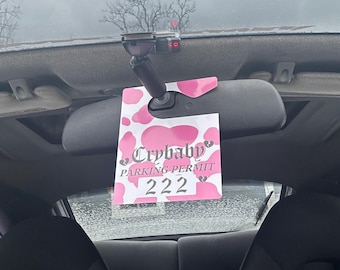 Crybaby 222 Parking Permit PLASTIC - Pink and White Cow Print PVC Hang Tag Rear View Mirror Decor - BabeDriven