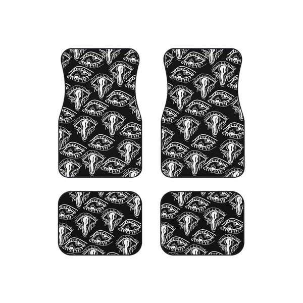 Anime Crazy Eyes Style Car Floor Mats (Set of 4) White on Black