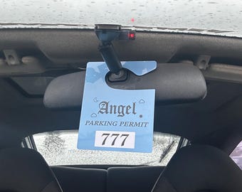 Angel 777 Parking Permit PLASTIC - Blue PVC Hang Tag Rear View Mirror - BabeDriven