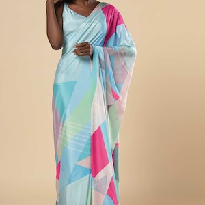 Kriss Turquoise Abstract Silk One Minute Saree