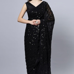 Anna Black Faux Georgette Sequins One Minute Saree