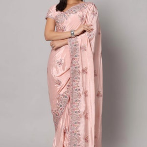 Noor Pink Royal Embroidered Crepe One Minute Saree