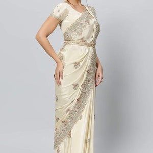 Noor Cream Royal Embroidered Crepe One Minute Saree