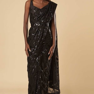 Amara Black Georgette Sequins One Minute Saree