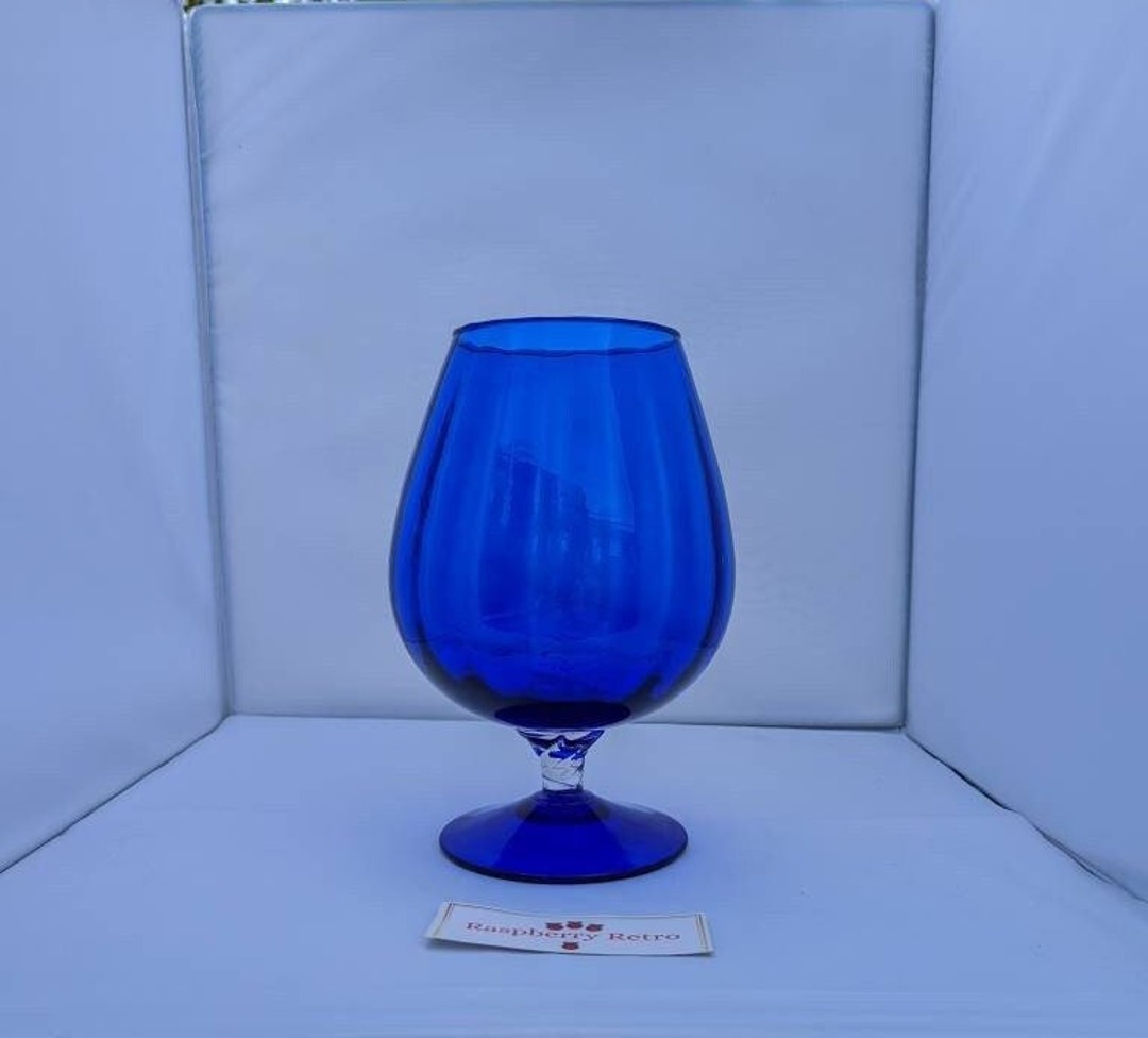 Vintage Blue Glass Brandy Balloon Vase Posy Bowl 1970's Home Decor