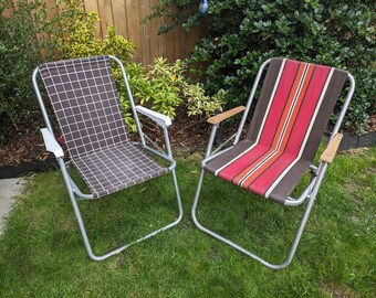 Vintage Garden Chair Vintage camping chair vintage beach chair vintage folding chair striped chair vintage striped chair VW Camper checkered