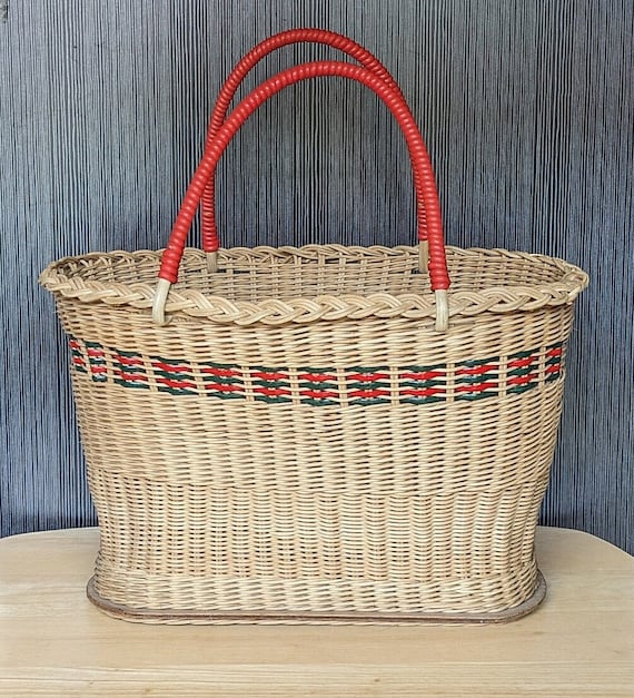 Vintage wicker shopping basket wicker shopping bag Gem