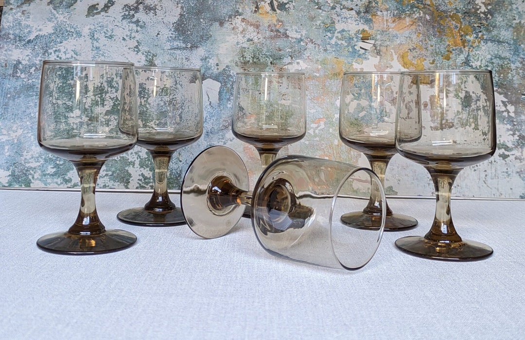 Brown Glass Wine Glasses Smokey Glass Set of Glasses Tawny Etsy