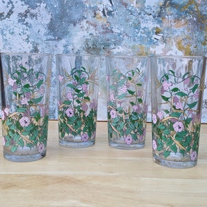 Retro tumblers MCM barware home bar 1970's 1960's home bar set of 4 flower floral design