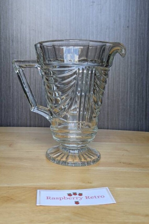 Vintage helmet glass jug 1930s vintage barware vintage glassware home bar cocktail bar vintage retro Sowerby glass pitcher helmet shaped