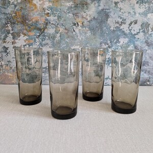 Brown smokey water glasses set of 4 retro smoked glasses, mid-century water glasses