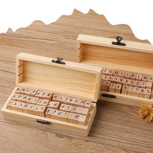 Basisnummer alfabet planner dagboek houtstempels set, hoofdletters, symboolpictogram, schrijfmachine, handschrift