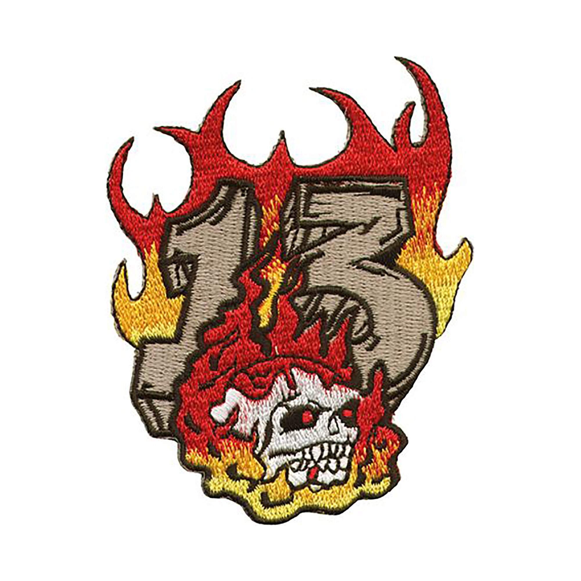 Flaming Skull Embroidered Patch Fire Skeleton Iron-On Evil Biker Emblem 