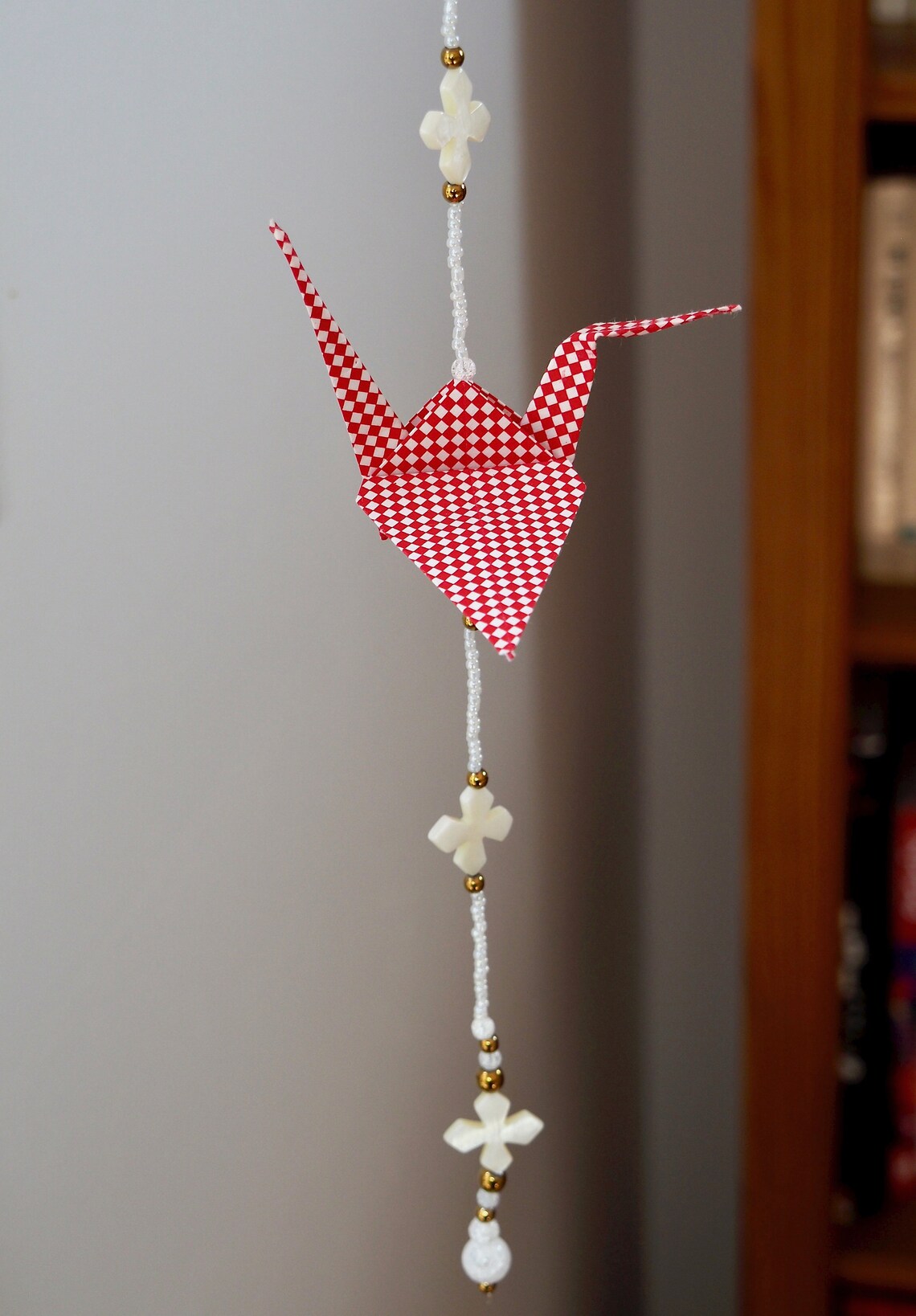 Garland of origami cranes beads cracked quartz crystal Etsy