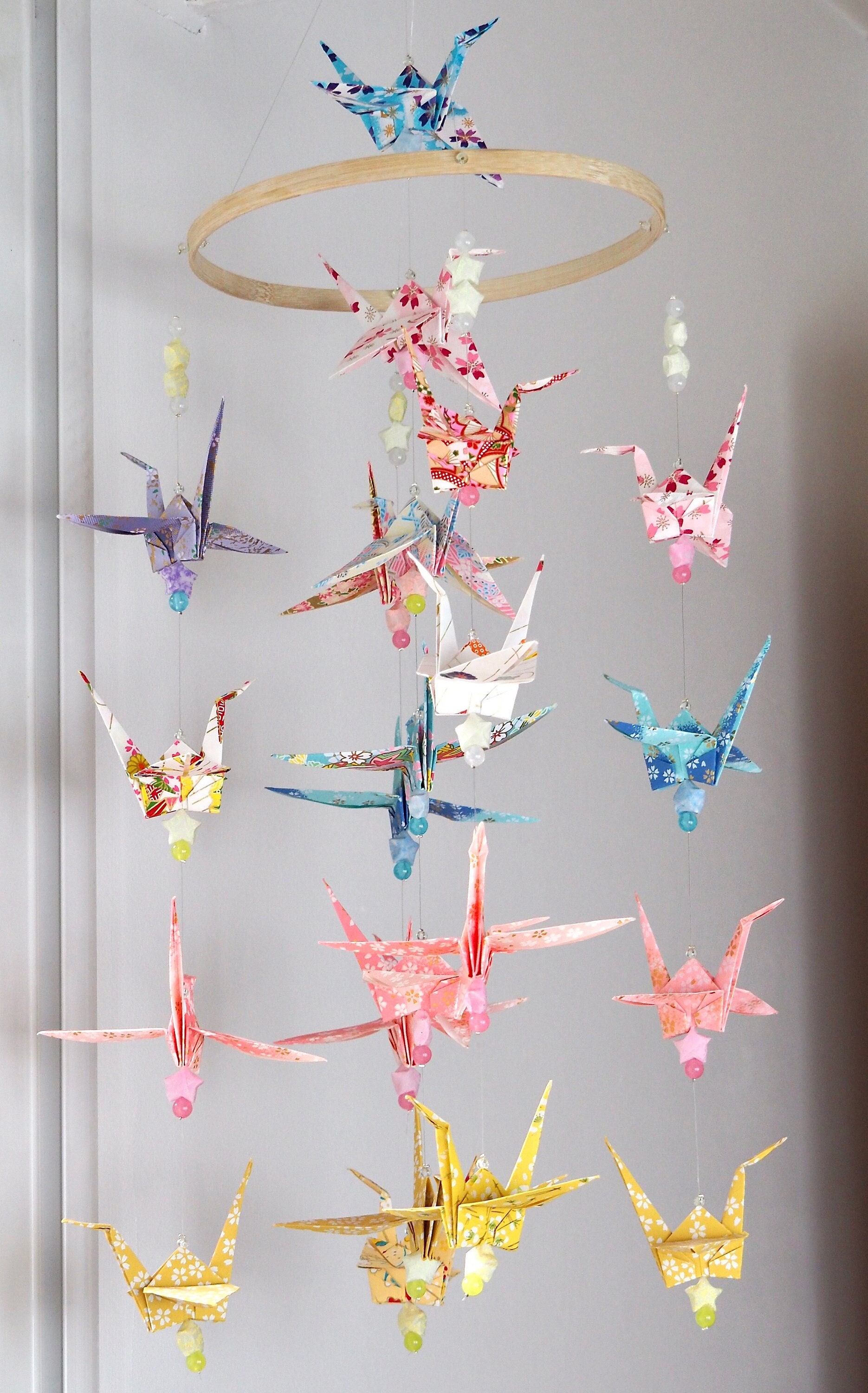 Mobile Origami Grues, Étoiles Du Bonheur et Perles Fluorescentes