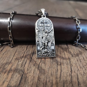 Sterling Silber Erzengel St. Michael Halskette: Handgemachtes St. Benedikt Exorzismus Kreuz