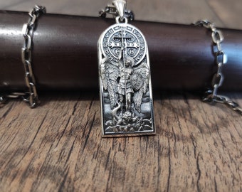 Sterling Silver Archangel Saint Michael Necklace: Handmade St. Benedict Exorcism Cross