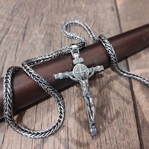 Handmade Sterling Silver Saint Benedict Crucifix Necklace: Religious Gift