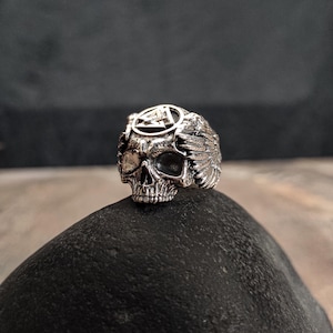Handmade Odin Skull Ring: Sterling Silver Viking Raven Jewelry