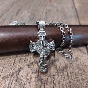 Sterling Silver Archangel Michael Shield Pendant Necklace: Religious Gift