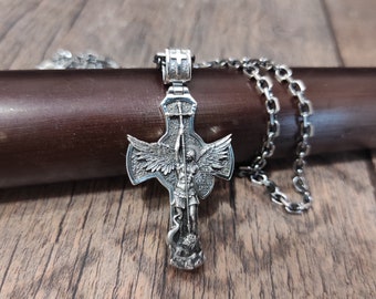 Sterling Silver Archangel Michael Shield Pendant Necklace: Religious Gift