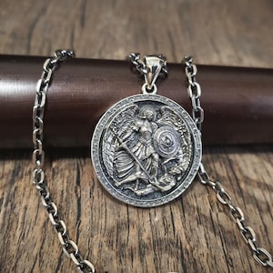 Personalized Sterling Silver Archangel Michael Shield Necklace - Religious Gift