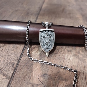 Sterling Silver Archangel Michael Shield Pendant Necklace: Religious Gift