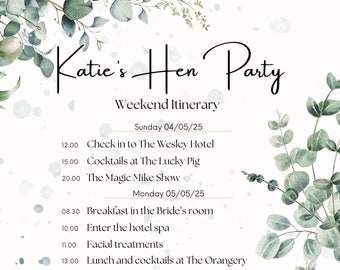 Canva Editable Hen Party Packing List & Itinerary Sage Green