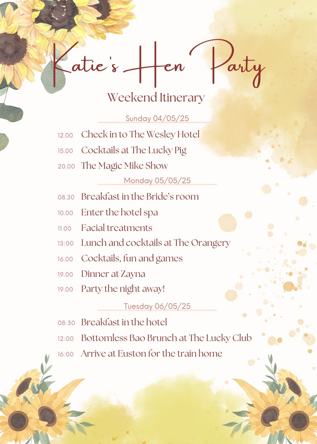 canva-editable-hen-party-packing-list-itinerary-sunflowers-etsy