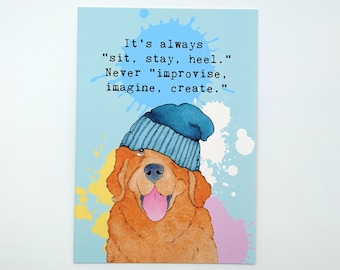 Golden Retriever Card | Funny Card | Creativity | Think Outside the Box | Animal Stationery | Greeting Card | Blank Inside