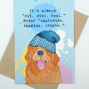 Carte Golden Retriever | Carte drôle | Créativité | Sortez des sentiers battus | Papeterie pour animaux | de voeux | Blanc à l'intérieur