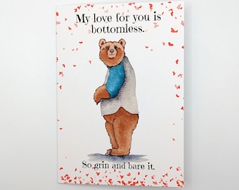 Brown Bear | Love | Cheeky | Valentine's Day | Anniversary | Birthday | Greeting Card | Blank Inside