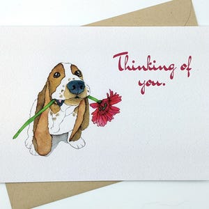 Carte Basset Hound | Je pense à vous | pour chien | Amoureux des chiens | Carte d'assistance | carte de condoléances | Blanc à l'intérieur