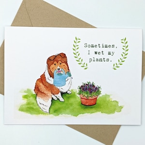 Sheltie / Perro pastor de Shetland / Tarjeta divertida / Tarjeta de plantas / Jardinería / Amistad / Tarjeta de felicitación / Interior en blanco