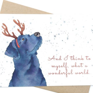 Black Lab | Kerstkaart | Kerstkaart | Wondere Wereld | Rendier | Labrador retriever | Louis Armstrong | Blanco binnenkant